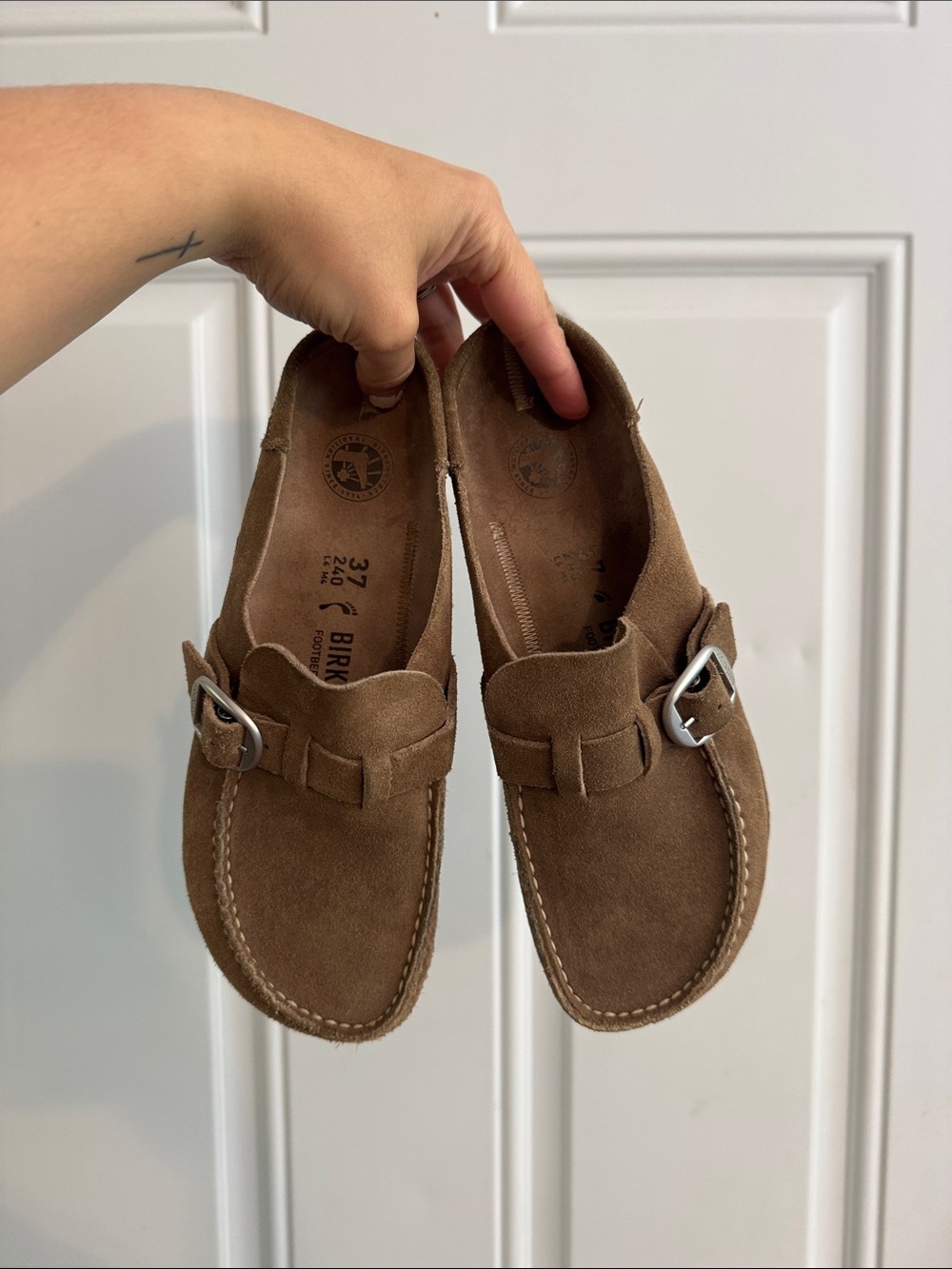 Birkenstock Brown Suede Buckle Loafers